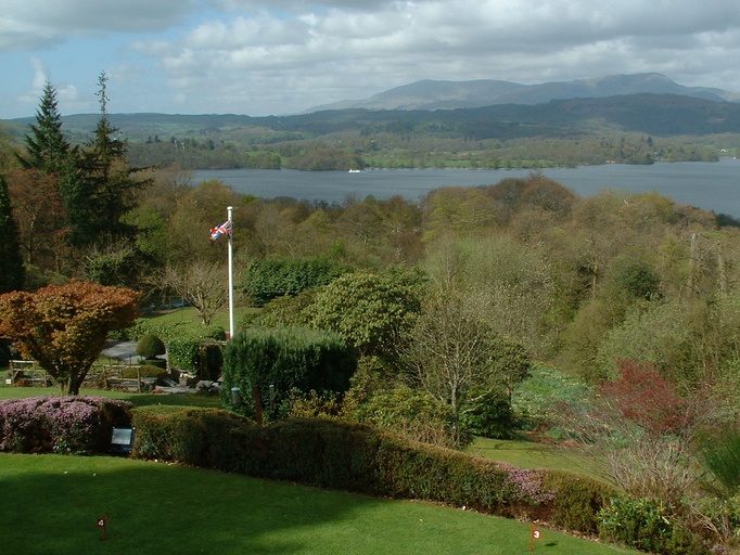 Morning view over gardens to Lake Windermere