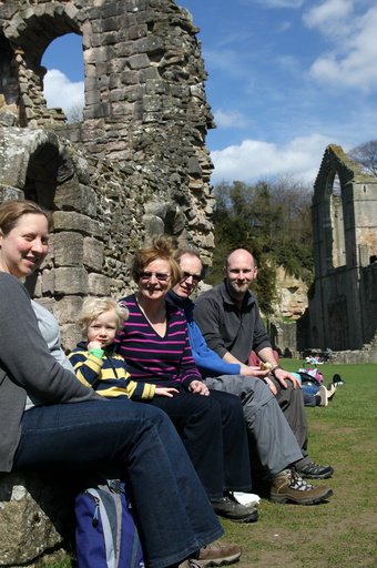 Heidi, Callum, Helen, Mark and Maurice at Fountains Abbey