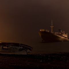 Telamon shipwreck in the rain