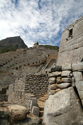 Sun Temple, terraces and guardhouse, Machu Picchu behind