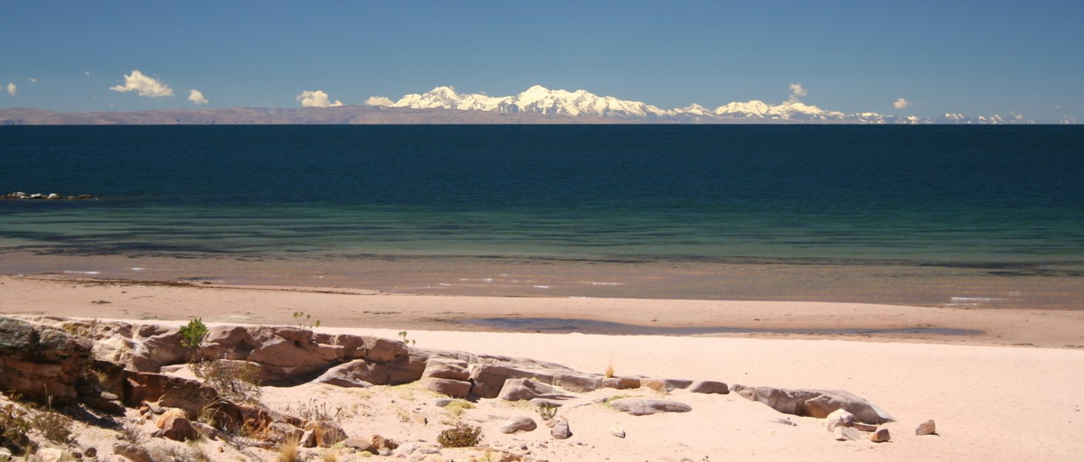 Cordillera Real in Bolivia from Isla Taquile, Lake Titicaca