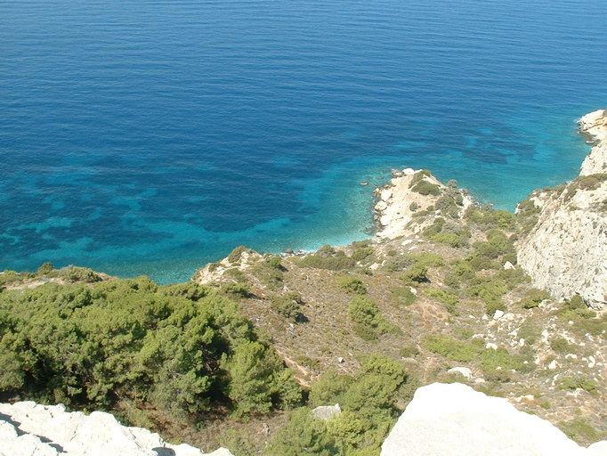 View from the castle down to the lush blue sea