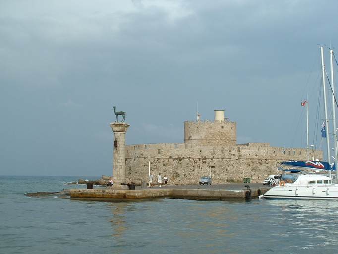 The Stag guarding the entrance to Rhodes Old Town harbour - this is the fabled spot of the Colossus of Rhodes